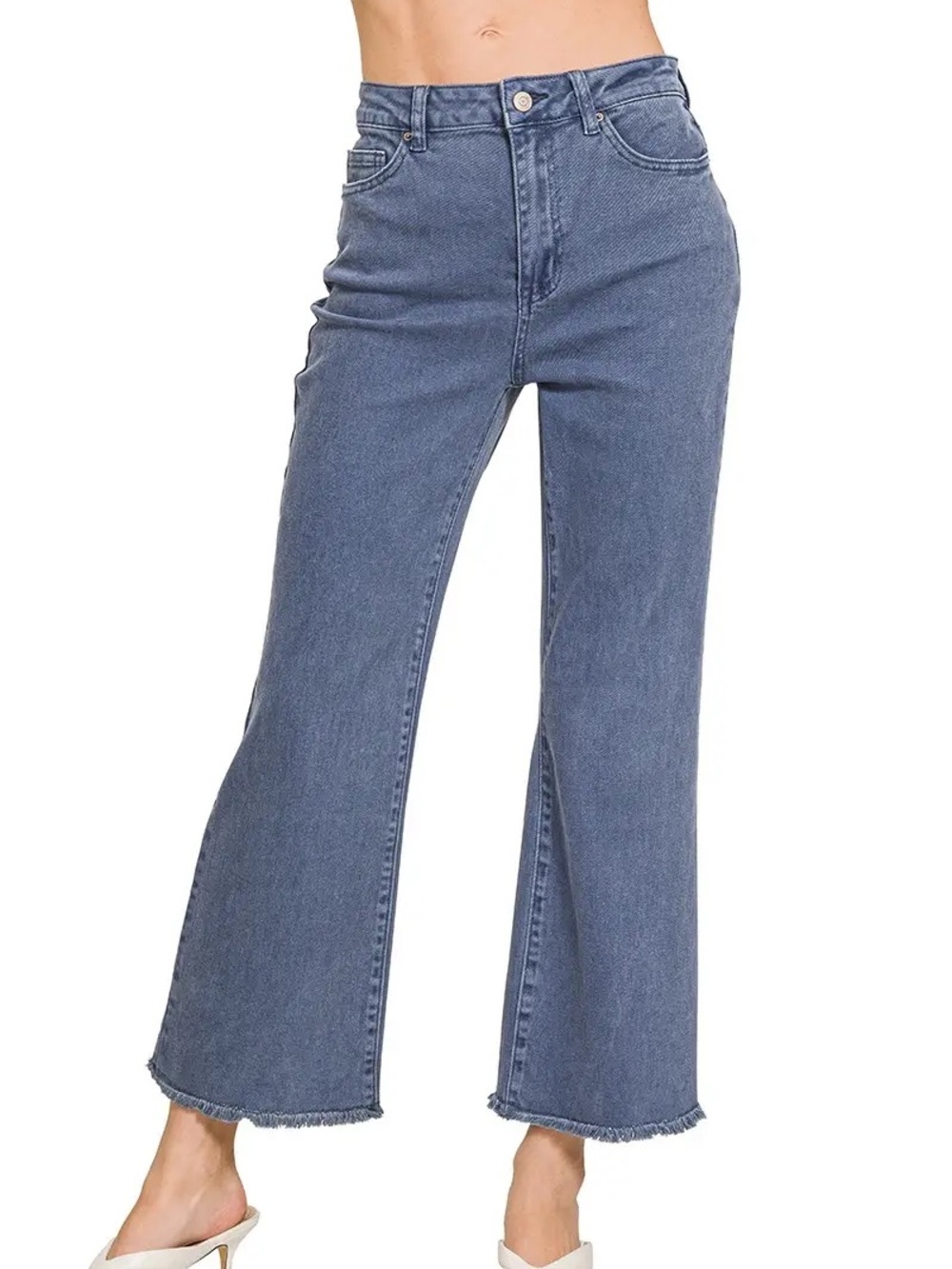 EUC💙Zenana Acid Washed High Waist Frayed Hem Bootcut Jeans Small BlackBerry
